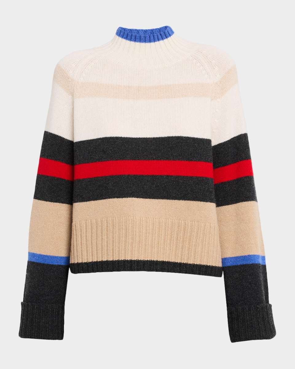 Striped Mock-Neck Cashmere Sweater